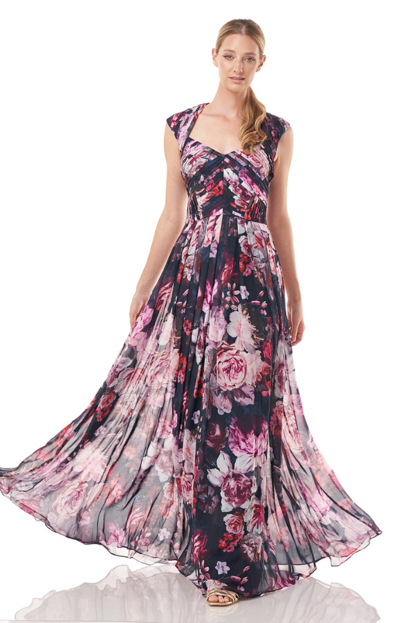 Kay Unger Noelle Floral Pleated Gown