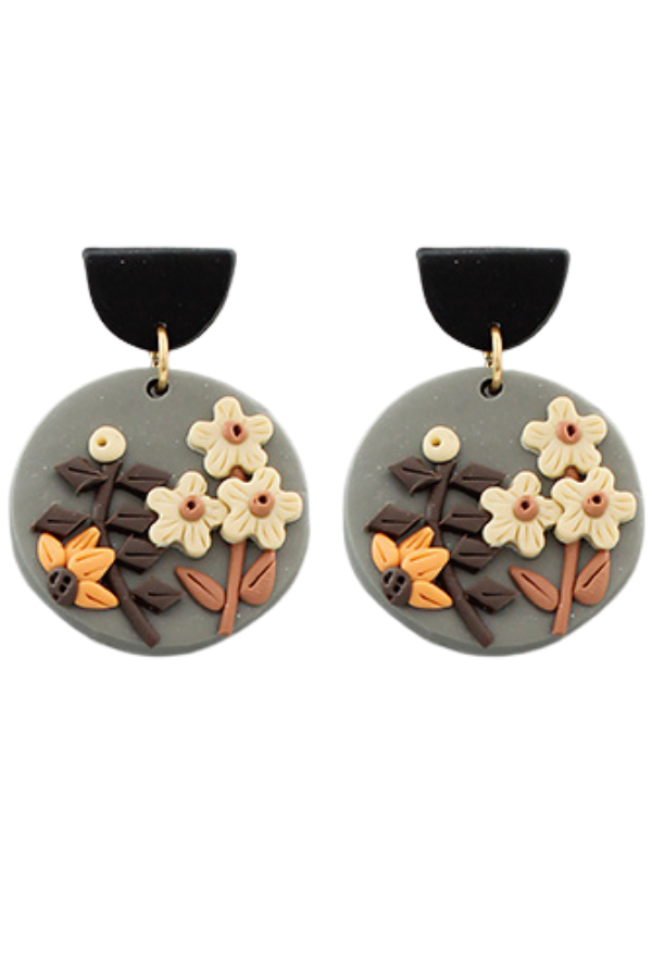 Clay Floral Circle Earrings