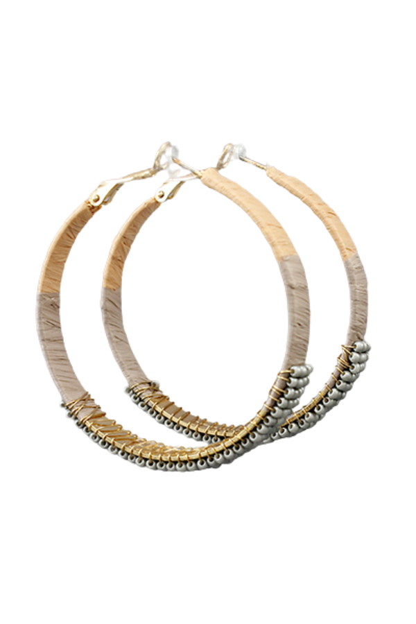 Beaded Raffia Hoop Earrings