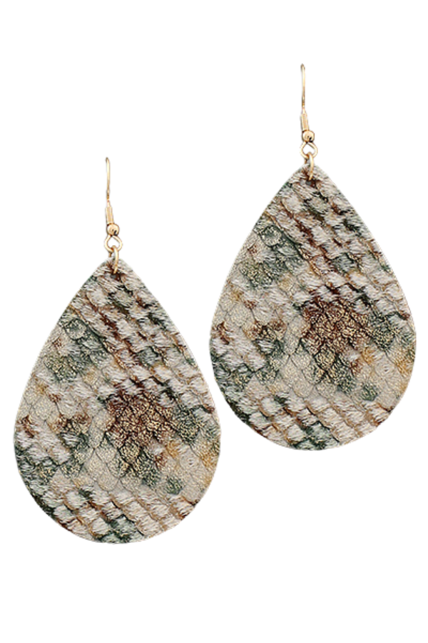 Leather Teardrop Feather Earrings