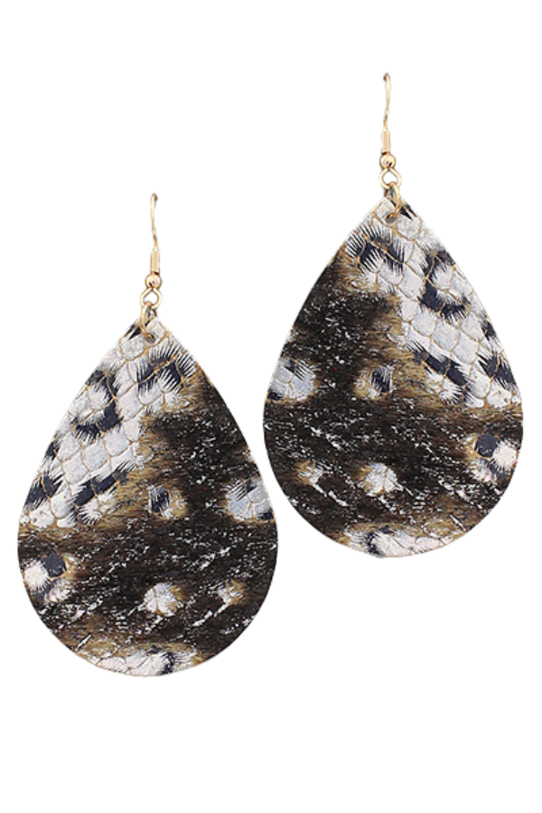 Leather Teardrop Feather Earrings