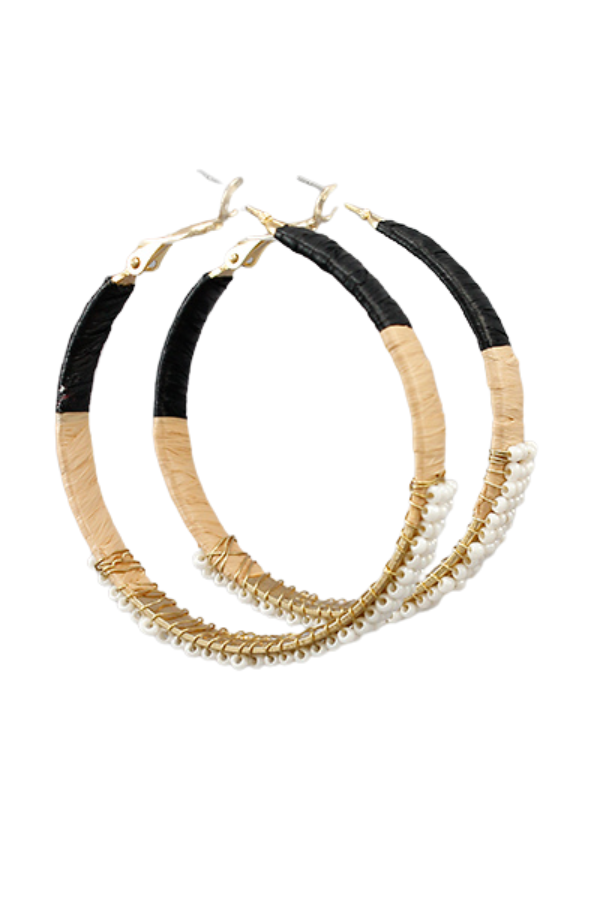 Beaded Raffia Hoop Earrings