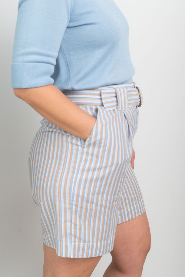 Yerse Belted Striped Shorts