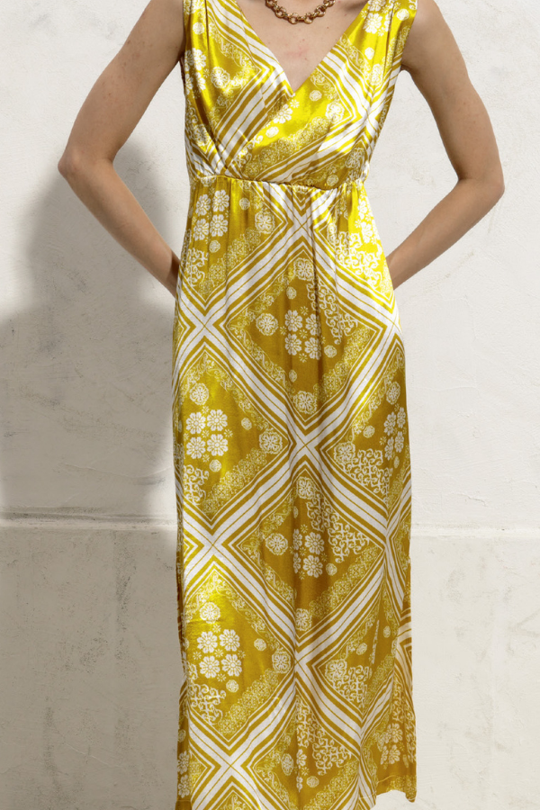Maria Bellentani V-Neck Pattern Silk Dress
