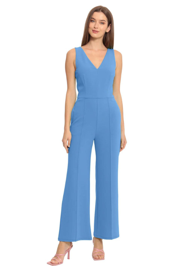 London Times V-Neck Sleeveless Jumpsuit