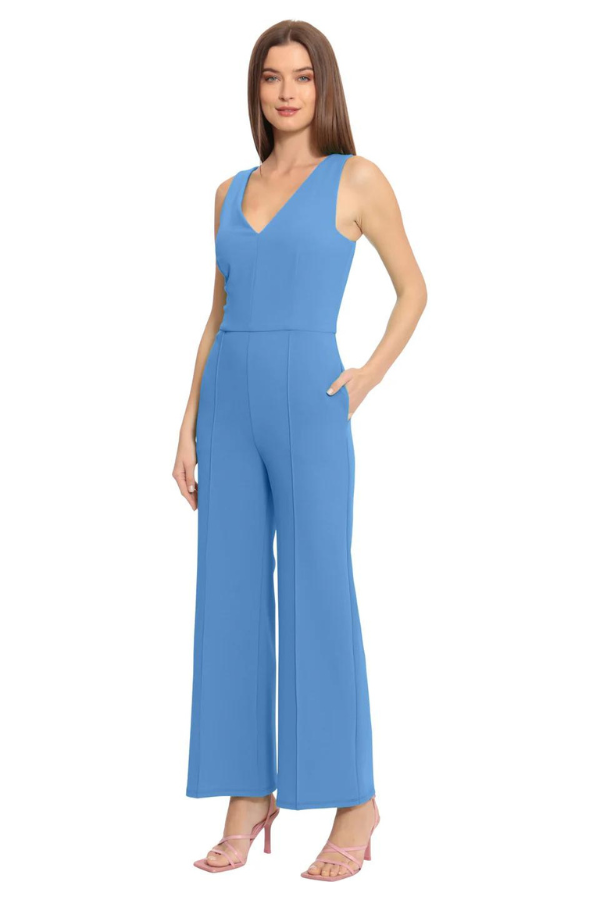 London Times V-Neck Sleeveless Jumpsuit