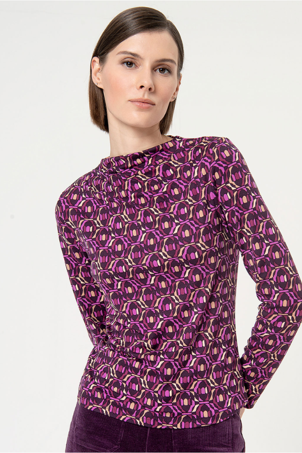 Surkana Mock Neck Print Top