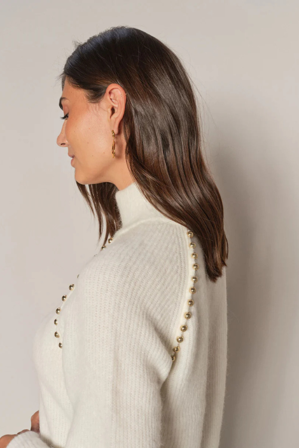 Mos Mosh Zora Beaded Mock Neck Sweater (Available in Two Colours)