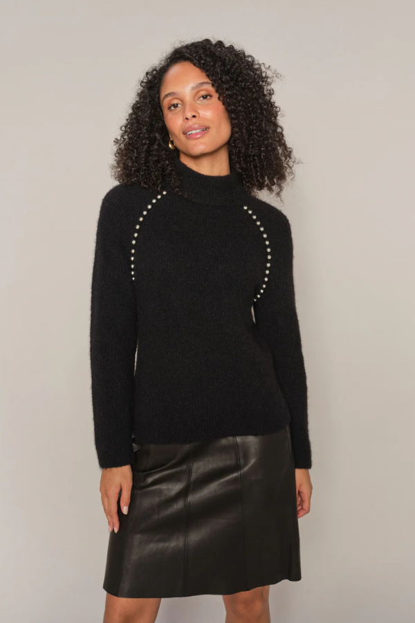 Mos Mosh Zora Beaded Mock Neck Sweater (Available in Two Colours)