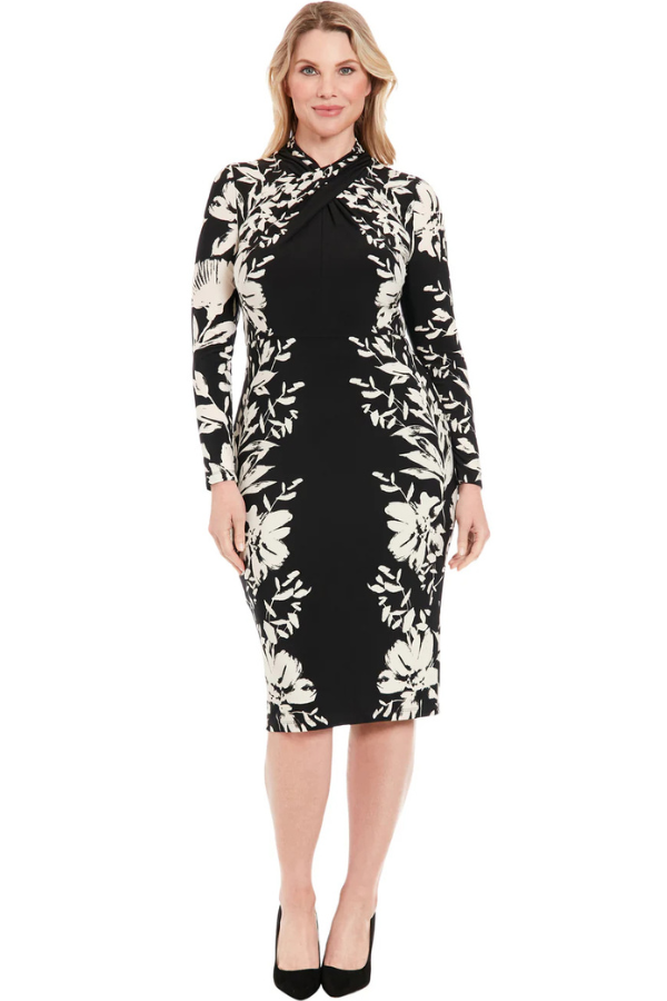 London Times Criss Cross Neck Floral Dress