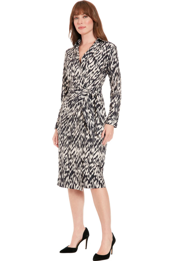 London Times Faux Wrap Side Tie Dress