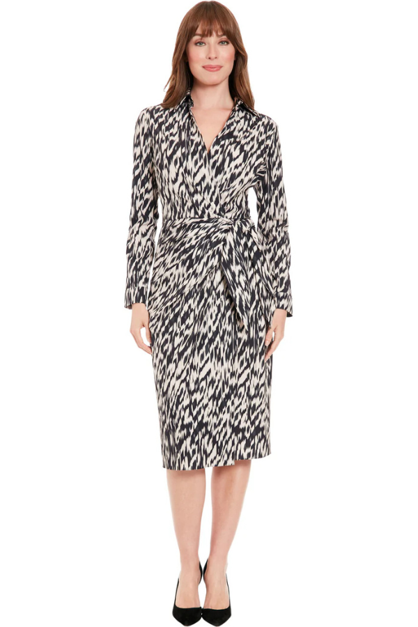 London Times Faux Wrap Side Tie Dress