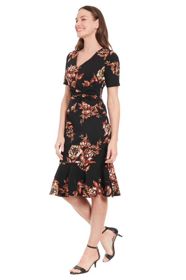 London Times V-Neck Twist Midi Dress