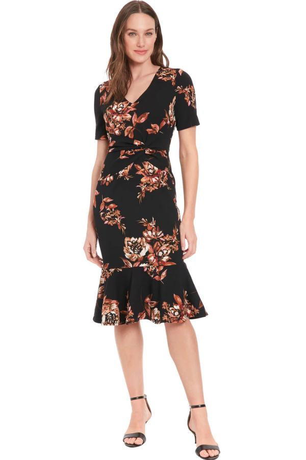 London Times V-Neck Twist Midi Dress