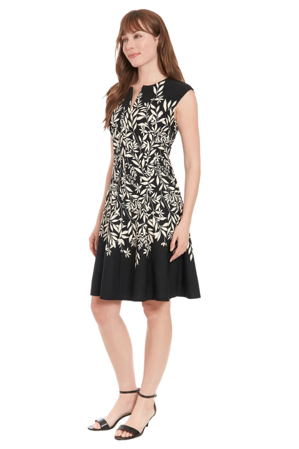 London Times Split Neck Fit & Flare Dress