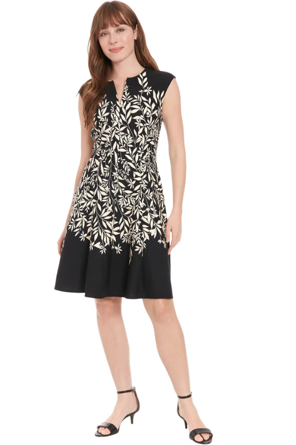 London Times Split Neck Fit & Flare Dress