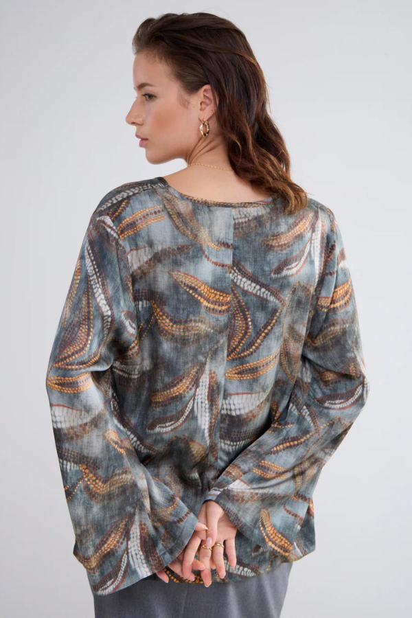 Summum Flared Sleeve Print Blouse