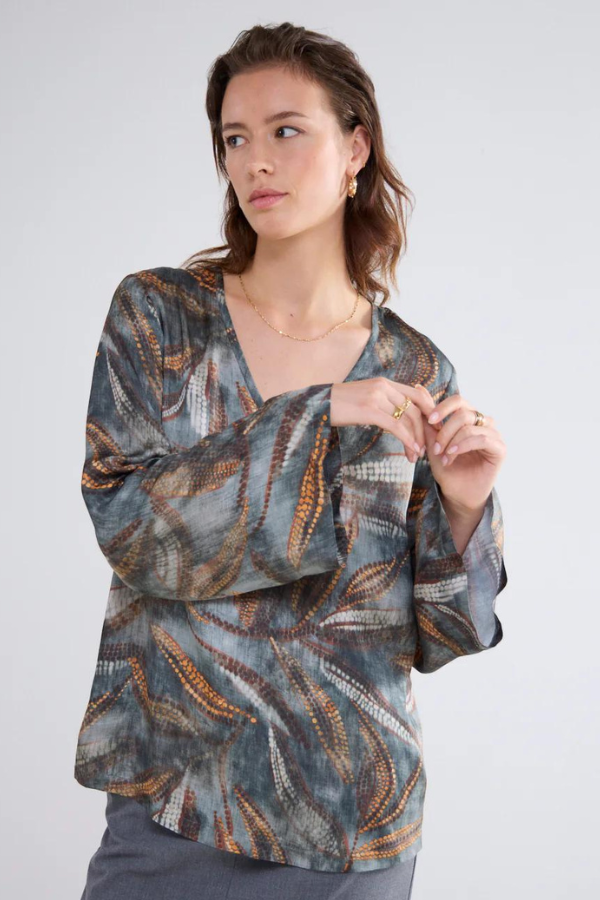 Summum Flared Sleeve Print Blouse