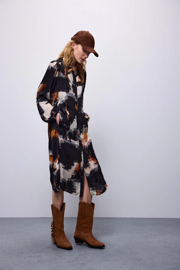 Summum Print Balloon Sleeve Shirt Dress