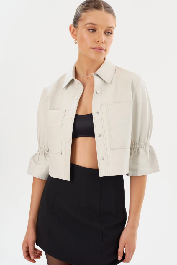 Lamarque Carolina Ruffle Sleeve Leather Jacket