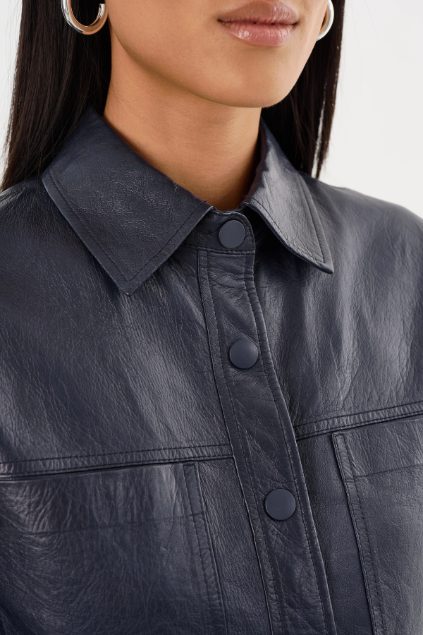 Lamarque Carolina Ruffle Sleeve Leather Jacket