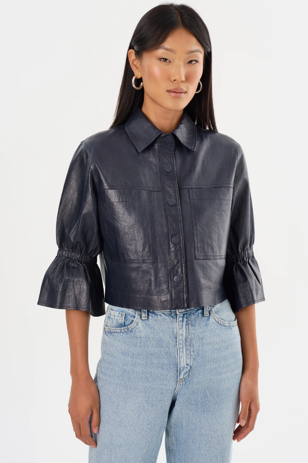 Lamarque Carolina Ruffle Sleeve Leather Jacket