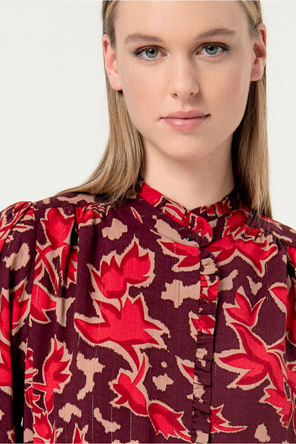 Surkana Print Mao Collar Blouse