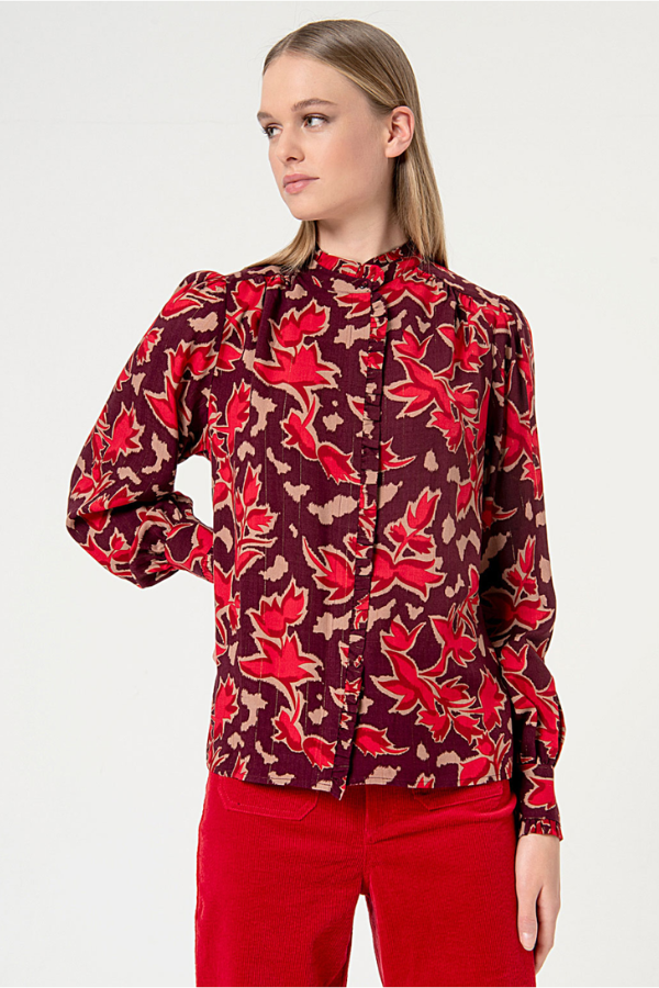 Surkana Print Mao Collar Blouse