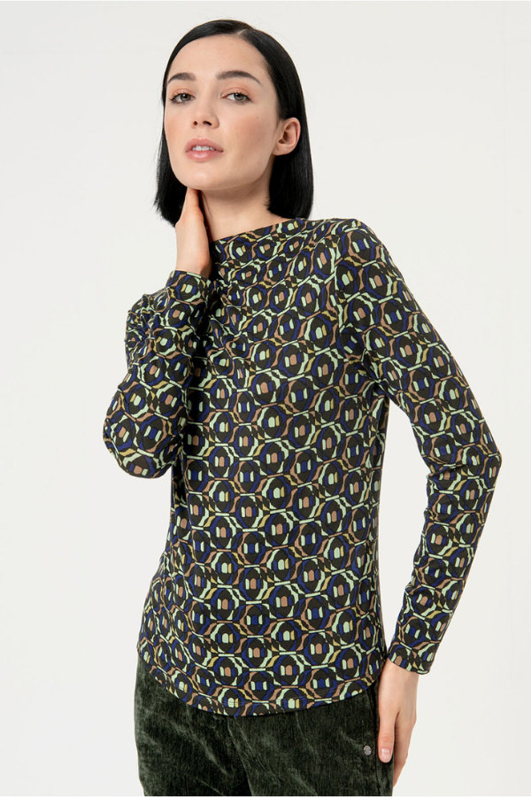 Surkana Mock Neck Print Top