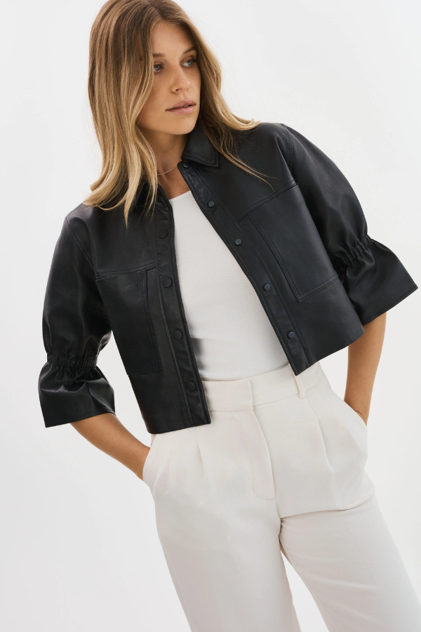 Leather Ruffle Sleeve Jacket