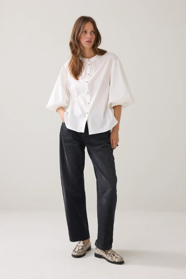 Summum Balloon Sleeve Cotton Stretch Blouse
