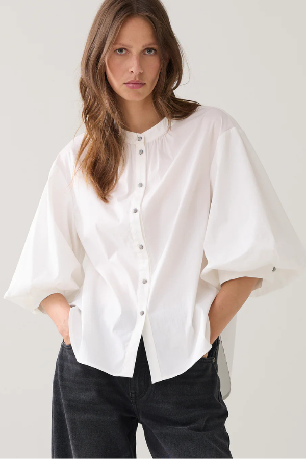 Summum Balloon Sleeve Cotton Stretch Blouse
