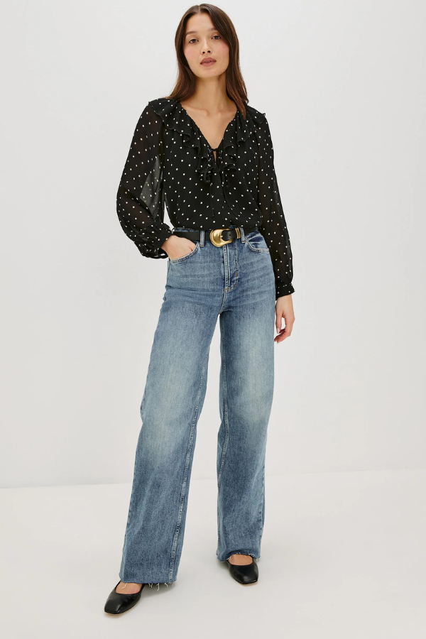 Rails Ruffle Neck Polka Dot Top