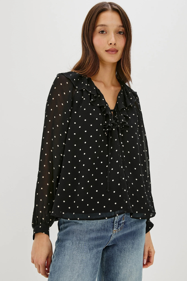 Rails Ruffle Neck Polka Dot Top