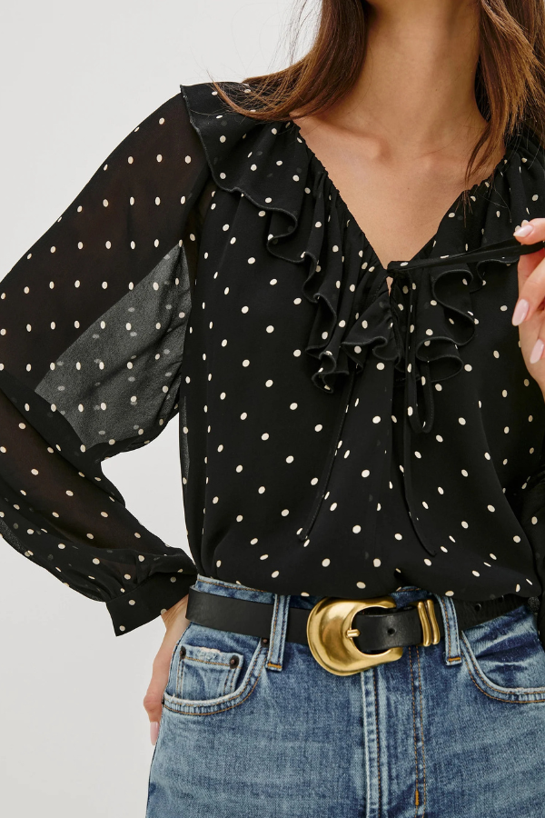 Rails Ruffle Neck Polka Dot Top
