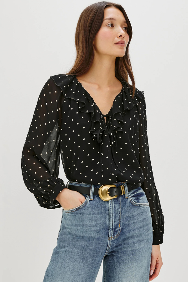 Rails Ruffle Neck Polka Dot Top