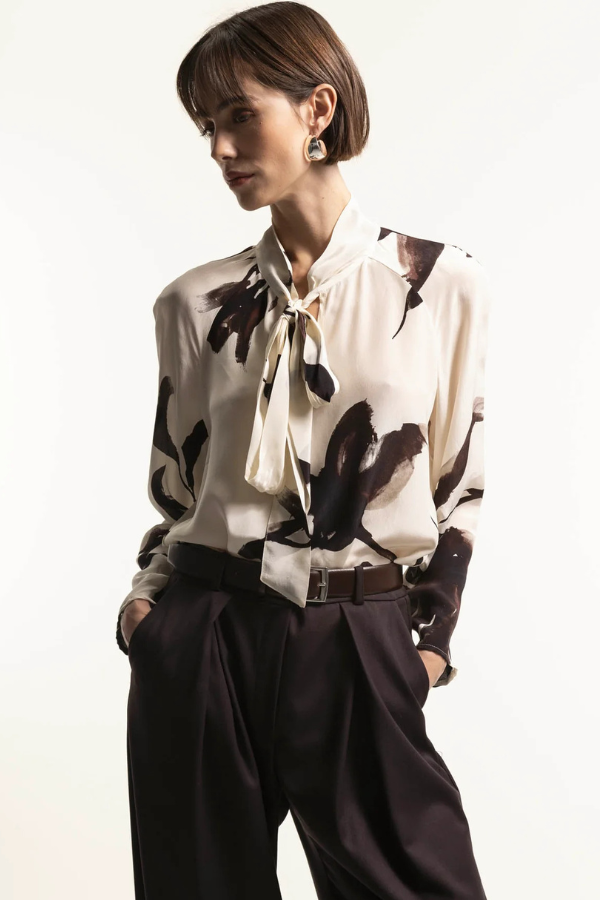 Maria Bellentani Floral Bow Tie Blouse