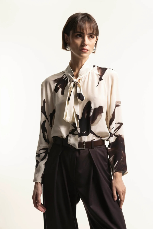 Maria Bellentani Floral Bow Tie Blouse