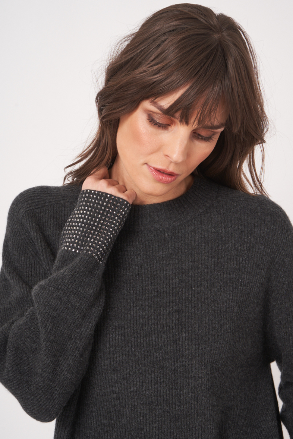 Repeat Merino Wool Crystal Sleeve Sweater