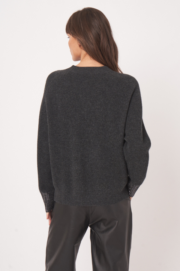 Repeat Merino Wool Crystal Sleeve Sweater