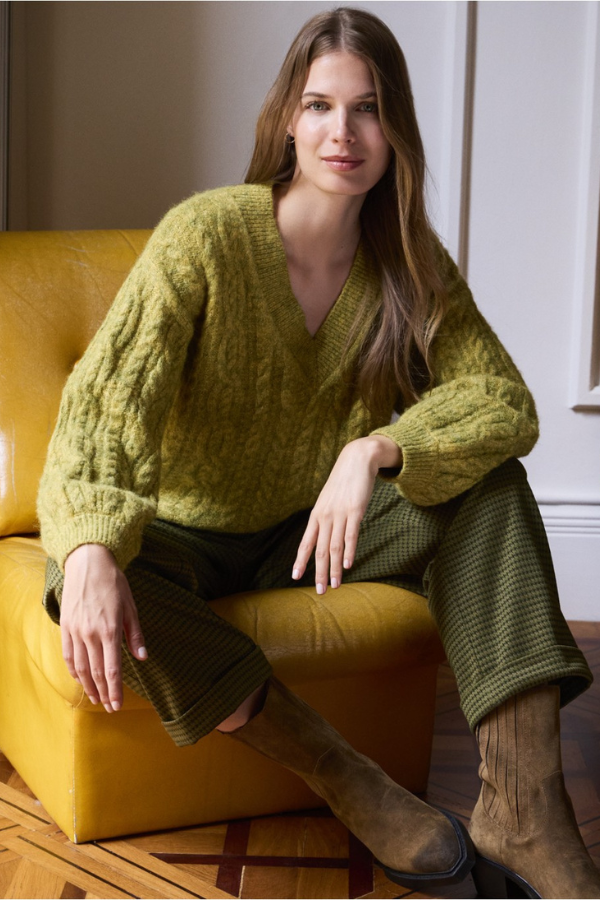 Surkana Cable Knit V-Neck Sweater (Available in Two Colours)