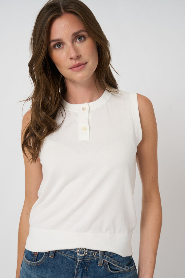 Repeat Sleeveless Button Top