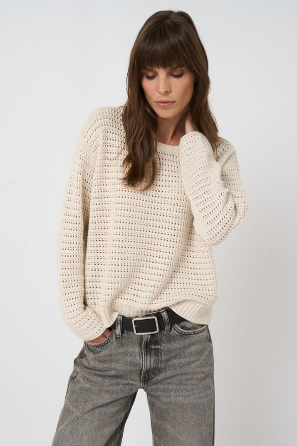 Repeat Pointelle Boat Neck Sweater (Available in Two Colours)