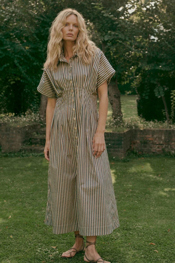 Repeat Striped A-line Shirt Dress