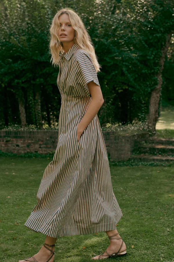 Repeat Striped A-line Shirt Dress