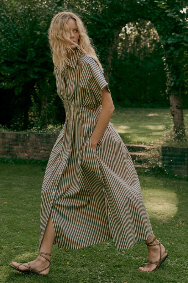 Repeat Striped A-line Shirt Dress