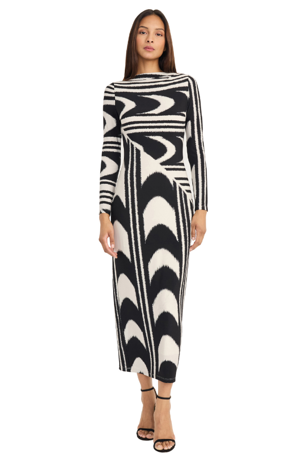 Donna Morgan Long Sleeve Print Midi Dress