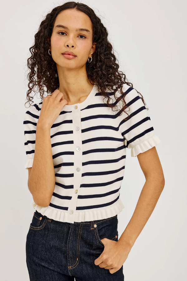 Rails Lora Ruffle Stripe Cropped Cardigan