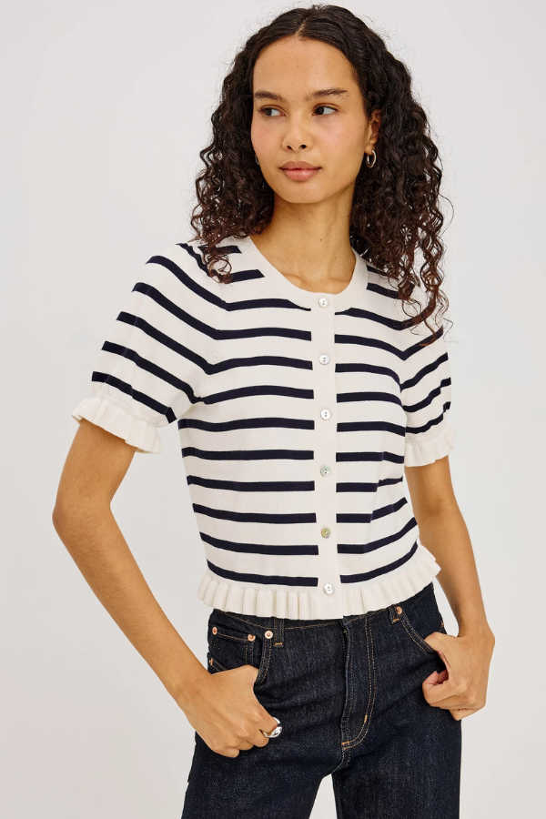 Rails Lora Ruffle Stripe Cropped Cardigan