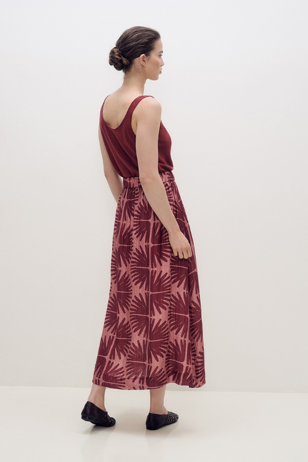 Yerse Elastic Waist Print Skirt